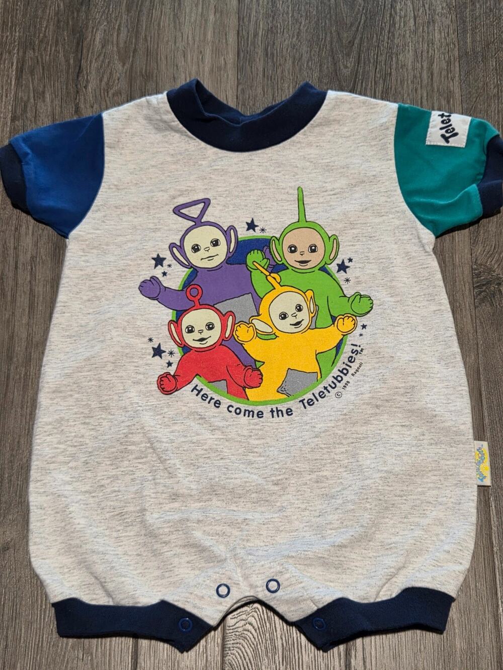 Vintage Rare 90’s Y2K Teletubbies Gray Romper Jumper One-Piece Size 12 Months
